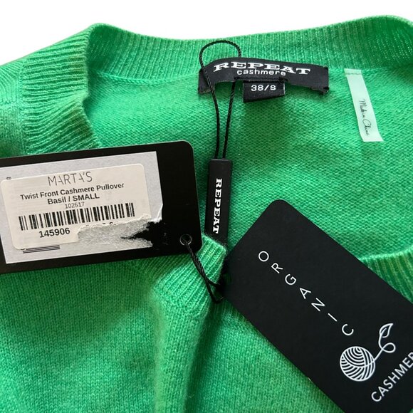 NWT REPEAT Green 100% Organic Cashmere Twist Hem Sweater Scoop Neck Sz 38/S - Picture 6 of 6